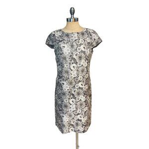 Brooks Brothers Sheath Dress Houndstooth Floral Overlay Black White 4